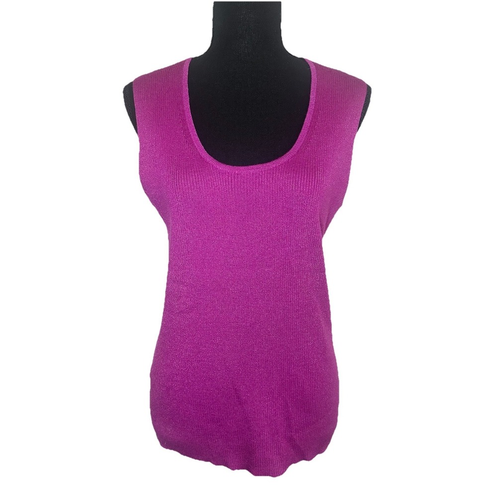ST. JOHN Women's LARGE‎ Purple Wool Blend Ribbed Sleeveless Scoop Tank Stretch